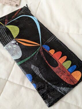 Blue Q Plumage Woven Pencil Case Holder Black Rainbow Art School Supplies NWT